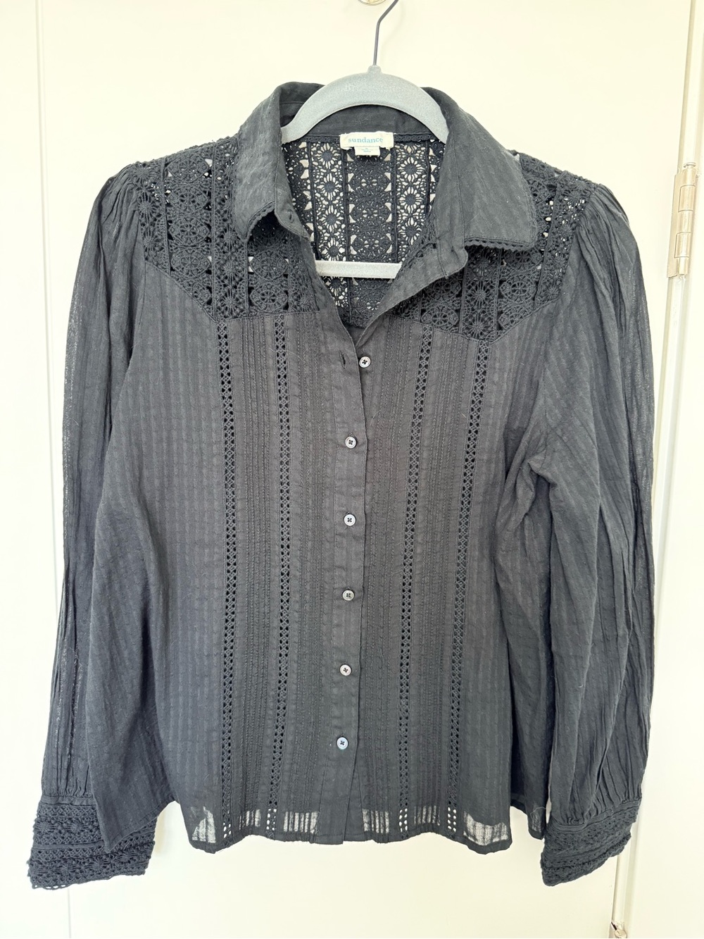 Sundance Crochet Yoke Button-Front Blouse